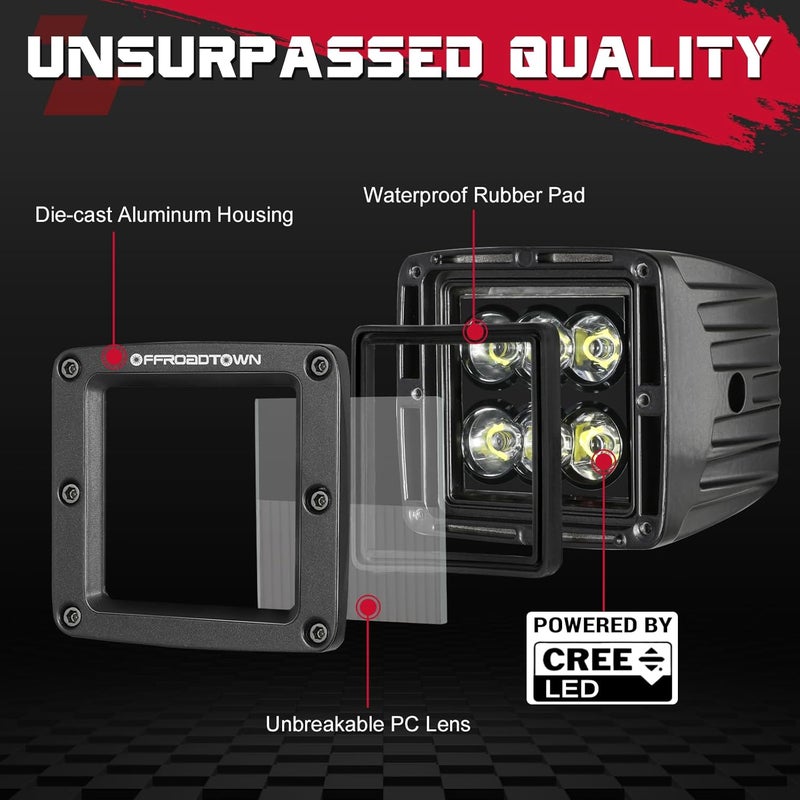 OFFROADTOWN LED Cubes, 3inch 120W CREE LED Pods Driving Lights Cubes Ditch Light Off Road Lights Reverse Light for Truck Pickup UTV ATV SUV Boat 4x4 Car - Combo - Image 3